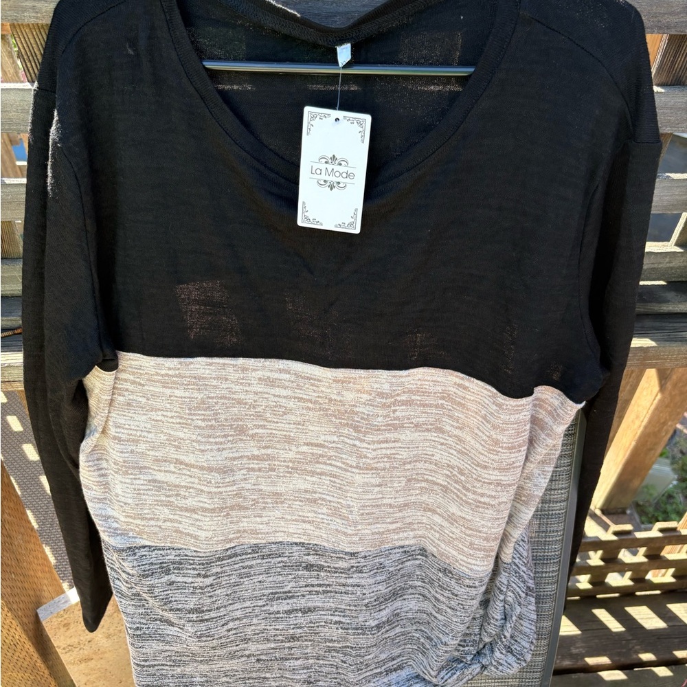 Cream and Black Boxy Long Sleeve Blouse